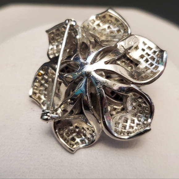 Vintage Keyes Pavé Rhinestone Rose Brooch - Picture 7 of 9